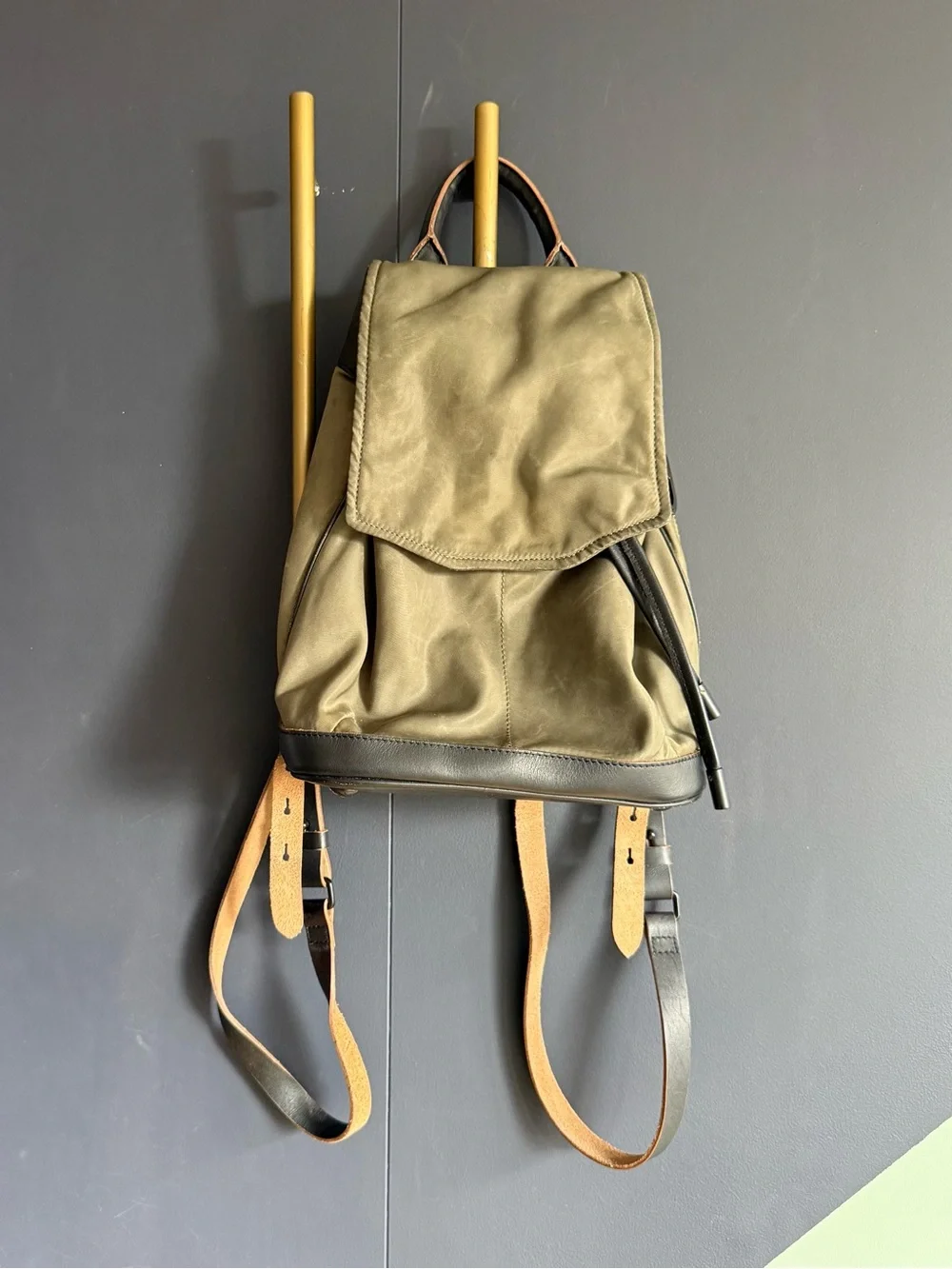 Rag & Bone $450 Mini Pilot Backpack, Olive Green Nylon w/ Leather Trim, GUC